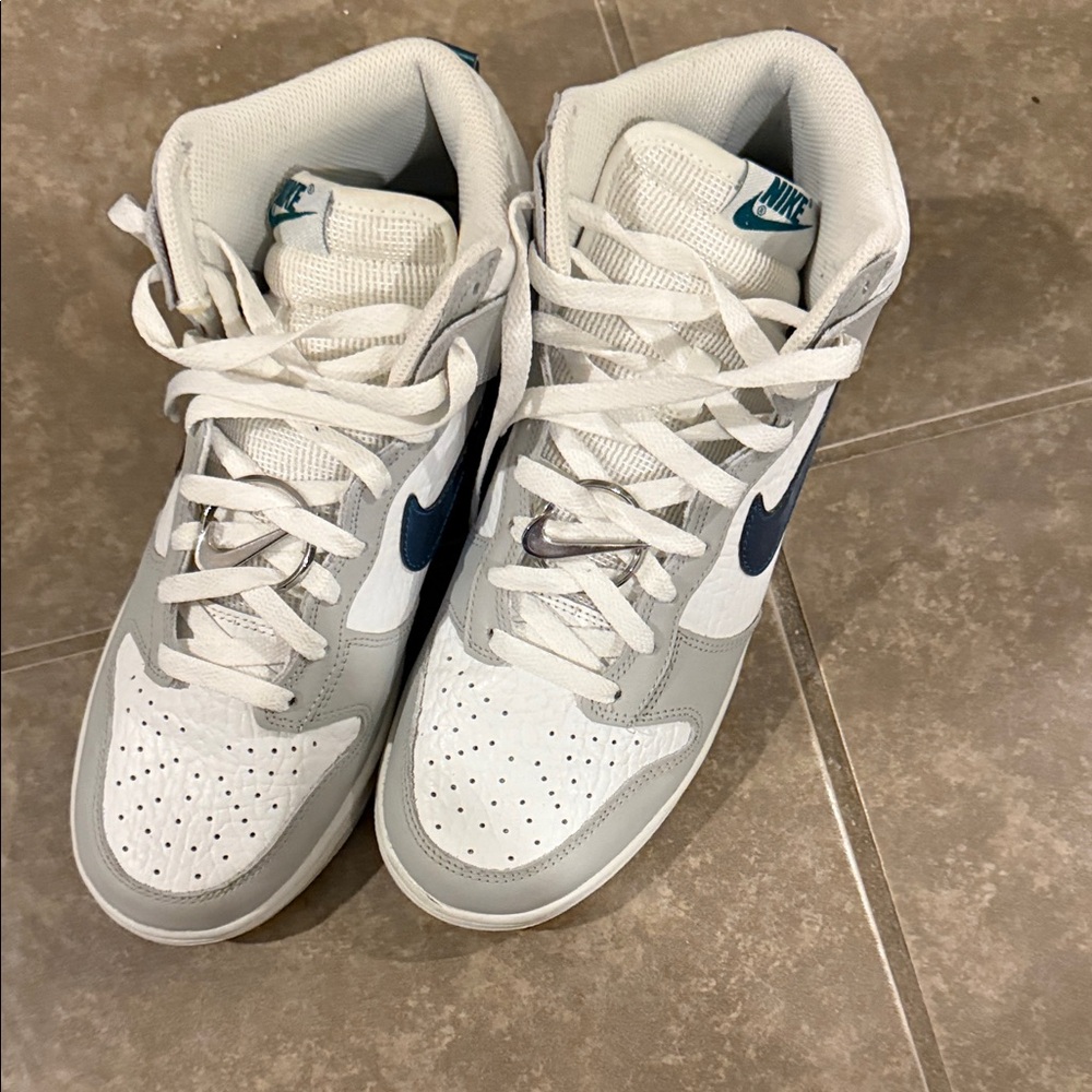 Nike High-Top Sneakers in White, Gray, and Blue